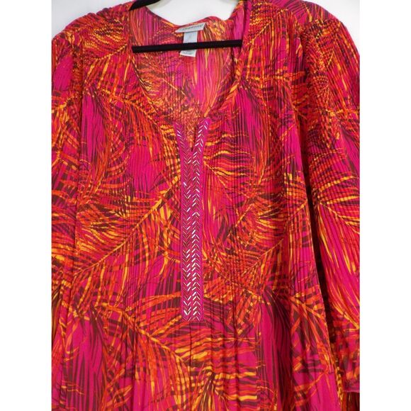 Catherines Blouse Women 2X-22/24W Floral Crinkle Beaded Asymmetrical Tropical - Picture 7 of 11